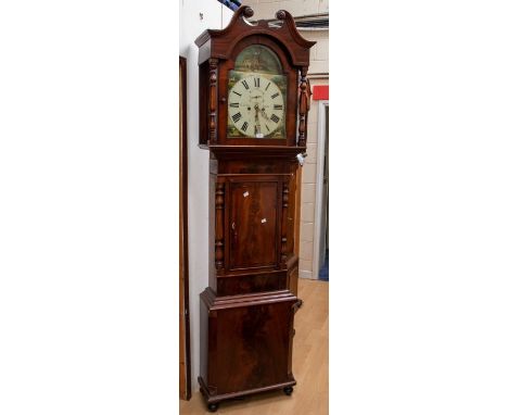 A late Victorian eight day longcase clock Syfle Leee (Leeds?) with still arch 14" white dial contained in a mahogany and cros