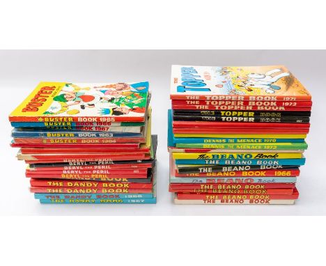 A collection of vintage kids annuals, from 1950-1970's including Dandy, Beryl Peril, Topper, Buster, Beano, Dennis the Menace