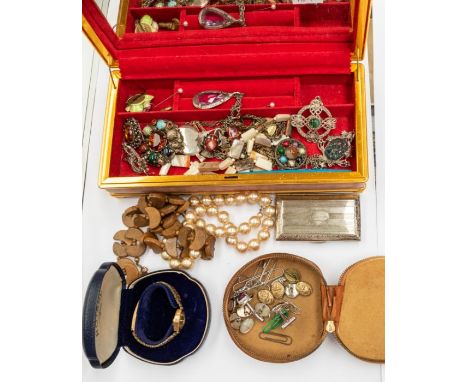 A collection of costume jewellery include a ladies Rotary wristwatch on later plated strap, along with jewellery including fa