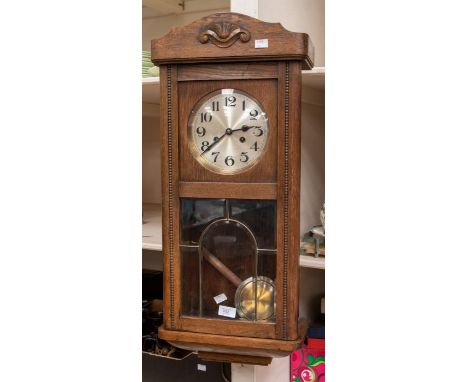 1930s oak wall clock with arabic numerals, 8 day