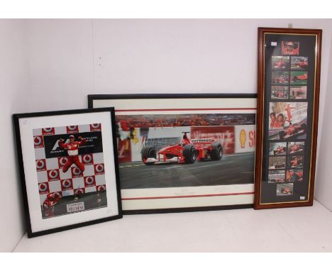 Formula 1: A collection of assorted Formula 1 framed memorabilia to include: Red October by Gerald Coulson framed print 277/6