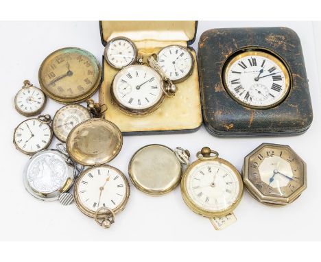 An early 20th century  Mappin & Webb Goliath  white metal pocket watch/travel clock, round dial with roman numeral markers, s