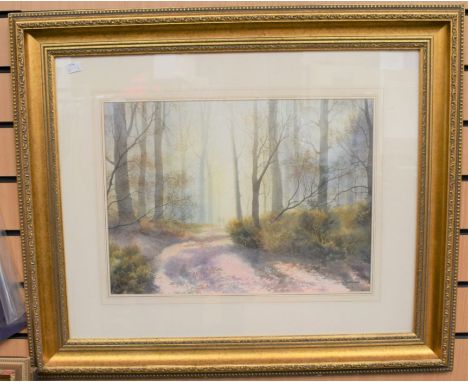 Two large Nigel Price watercolours depicting woodland scenes and deer, signed l r, 34 x 47cm together with a further pair of 