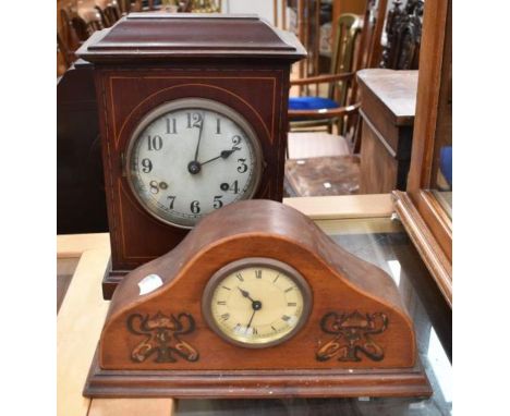 Two early 20th century Edwardian mantle clocks with inlay and Art Nouveau detail