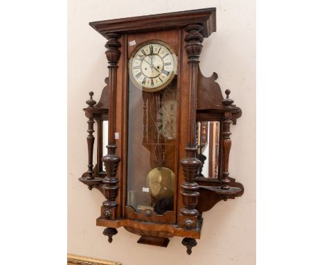 19th century mahogany Vienna wall clock with mirrored panels either side