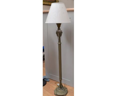 A Modern French style gilt metal standard lamp, reeded column support with ornate circular spreading foot and mid-section, el