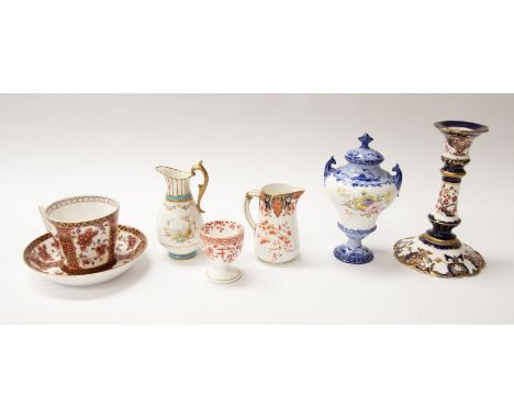 Collection of Crown Derby items, 19th century and early to mid 20th century i.e. candlestick, cup and saucer, egg cup, two sm