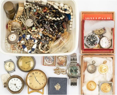 A cllection of costume jewellery to include a Georgian meal pair case pocket watch movement marked Ed Gratrex Birmingham 1720