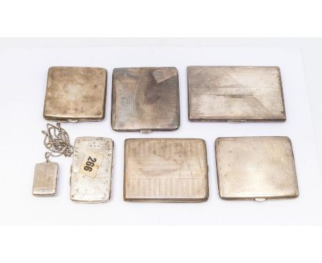 A collection of five early 20th century silver cigarette cases all with Birmingham assay marks, varying in size, total gross 