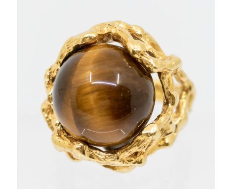 Gilbert Albert - an 18ct gold and hardstone interchangeable ring, circa 1970's, comprising an organic 18ct gold open work tex