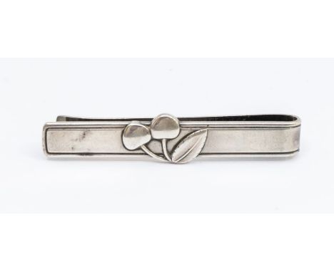 Georg Jensen- Danish silver tie clip by Peter Heering for Georg Jensen, compromising a bar with applied cherry decoration, le