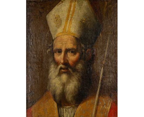 17TH/18TH CENTURY ITALIAN SCHOOL oil on canvas - head and shoulders portrait of a cleric, possibly St. Isidore of Seville, 44