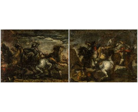 MANNER OF ABRAHAM COOPER RA (1787-1868) oil on canvas - English Civil War skirmish on horseback, and a companion by the same 