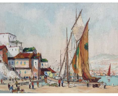‡ CECIL ROCHFORT D'OYLY JOHN (1906-1993) oil on board - entitled verso, 'Fishing Boats, S W Italy', signed, 41 x 53cmsProvena