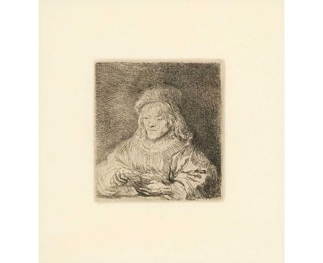 AFTER REMBRANDT VAN RIJN (Dutch, 1606-1669) etching - The Card Player, later state from the plate created in 1641, from the M