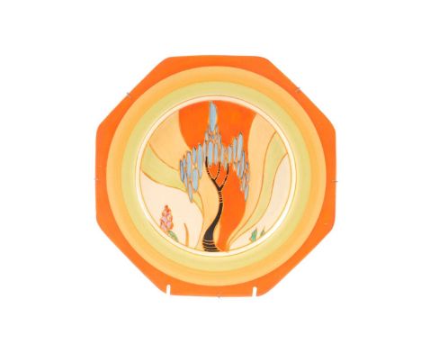 A Clarice Cliff 'Windbells' pattern octagonal plate, printed marks to the base. 24 cm diamCondition report: A tiny scratch on