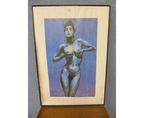 A signed print of a female nude
