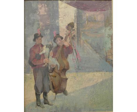 Continental School, portrait of two musicians, oil on board, framed, 60 x 39 cms