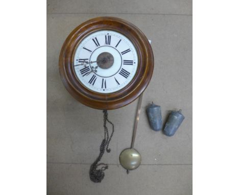 A Victorian beech postman's wall alarm clock