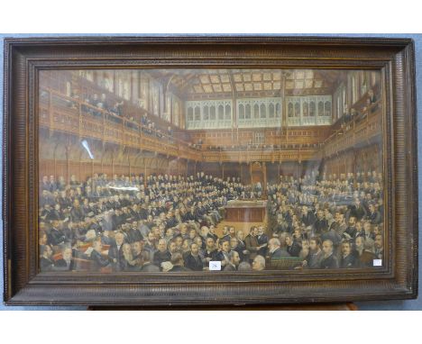 A large print, House of Commons, framed, 90 x 53 cms