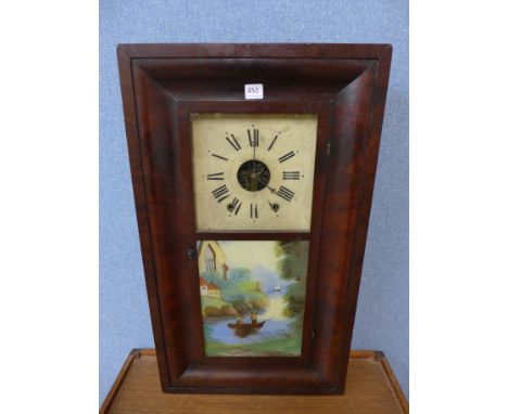 A 19th Century American 8-day weight driven mahogany wall clock, made by Elisha Manross, c.1840's
