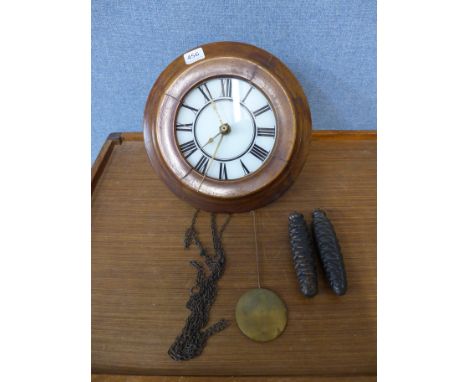 A Victorian beech postman's wall alarm clock