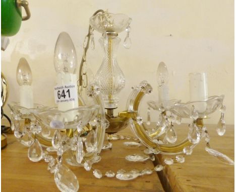 CEILING LIGHT. Five branched cut glass ceiling light