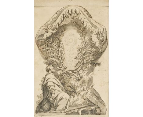 NO RESERVE French School (probably 18th century) Design for an altar, with Moses kneeling before a burning bush, pen and brow