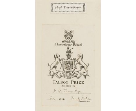 NO RESERVE Trevor-Roper (Hugh).- Milton (John) The Poems..., 2 vol., vol.I front pastedown with Charterhouse Talbot Prize pla