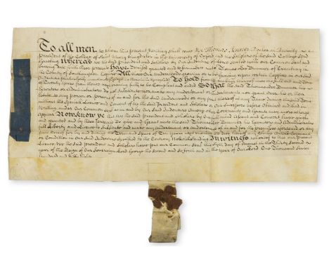 Magdalen College, Oxford.- Jenner (Thomas, President of Magdalen College Oxford, 1687-1768) Lease to Thomas Lee Dummer of Cra