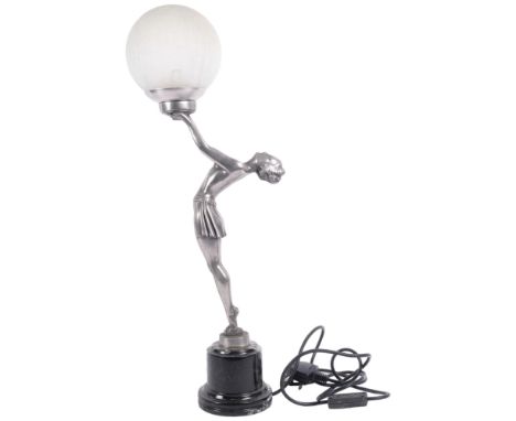 An Art Deco Biba design table lamp, with a globular shade, on turned marble base, H64cm 