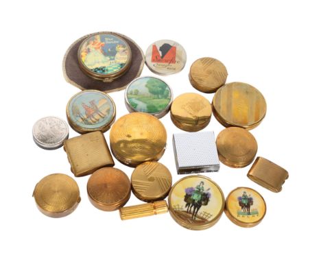 A collection of Vintage brass and other compacts, rouge boxes, etc 