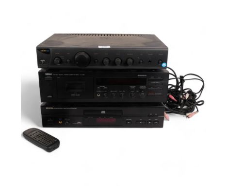 An Arcam Alpha 7 amplifier, a Yamaha Natural Sound stereo cassette deck, model KX-390, and a Denon PCM Audio Technology/compa