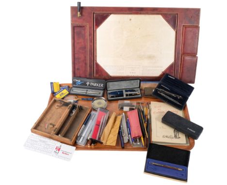 A selection of Vintage ballpoint and fountain pens, mostly Parker, and a selection of spare nibs and other writing utensils, 