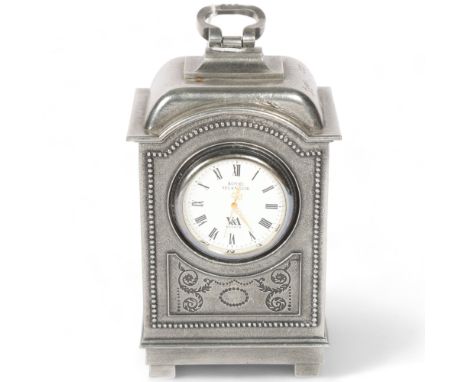 A Royal Selangor (V&A Museum) quartz mantel clock, height not including handle 15cm, working order 