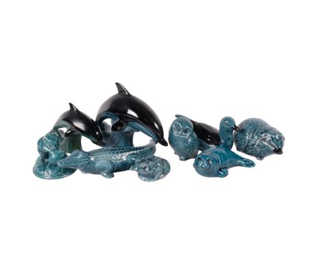 A group of Poole Pottery animals and birds, largest dolphin, H15cm 