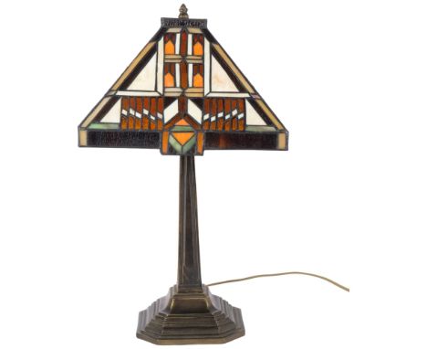 A Tiffany style table lamp with a coloured leadlight glass shade, in the Art Deco manner, H55cm 