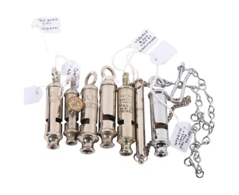 A group of Vintage whistles, mainly by Hudson, including a dog whistle, the "Borough" whistle, etc 