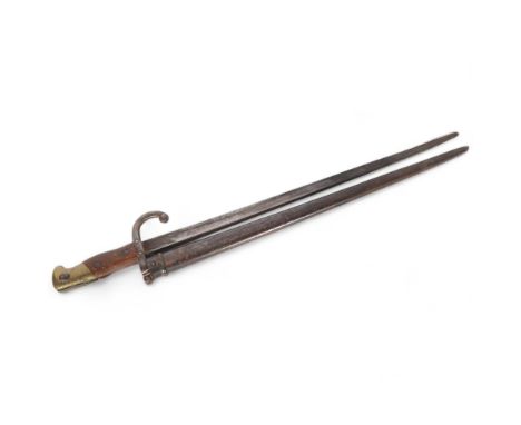 A French military model 1874 bayonet and scabbard, serial no. 95225 to the hilt and scabbard, blade length 51cm, overall 63cm