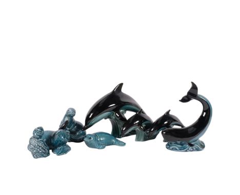 A collection of Poole Pottery dolphins, seals, mouse, etc, tallest 21cm 