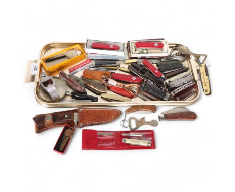 A large collection of mixed Vintage and other penknives, bowie type knife, corkscrews, etc 