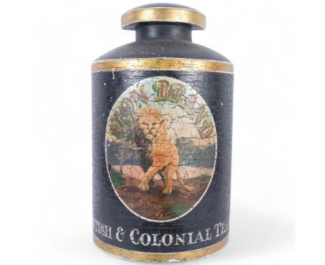A modern sectional tea caddy, made from wood, advertising "Lyon Brand", British and Colonial Tea Company, H56cm 