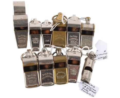 A collection of Vintage whistles, including the Acme Thunderer, GWR no. 757 whistle, etc 