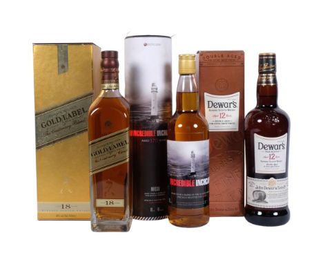 Incredible Inchcape Whisky, boxed, Johnnie Walker Gold Label 18 years, boxed, and Dewar's Blended Scotch Whisky, boxed 