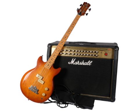 A Hondo Professional II electric base 4-string guitar, serial no. 0020124, and a Marshall Advanced Valvestate Technology, AVT