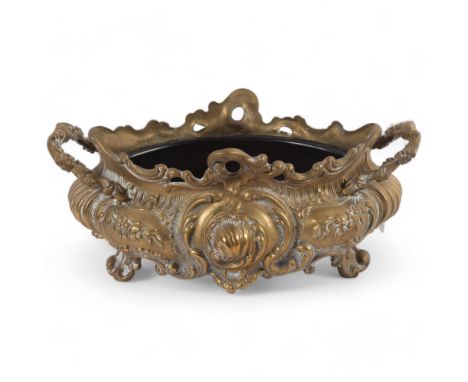 Ornate cast-brass planter on 4 feet, 30cm across overall