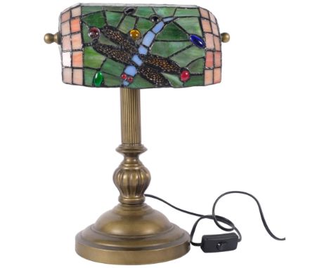 A Tiffany style desk lamp with leadlight glass shade, H38cm 