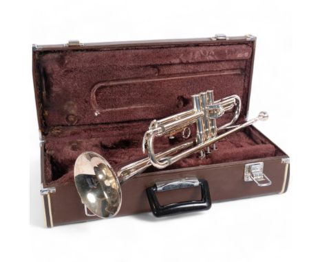 A silver plated Yahama cornet, in associated hardshell casing, also labelled Yahama 