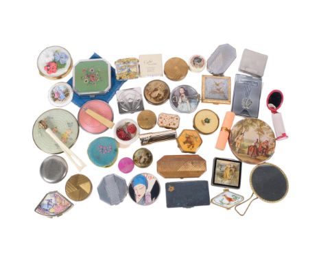 A box of Vintage handbag mirrors, Art Deco compacts, Vintage lipsticks, pillboxes, etc 