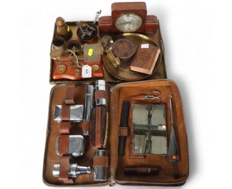 A group of interesting items, including a gentleman's vanity case, various chrome plated items, including nail scissors, vari
